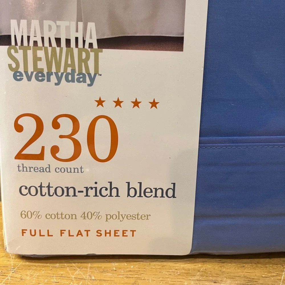 Vtg Martha Stewart Everyday Full Flat Sheet Blue 230 TC Cotton Blend Y2K New